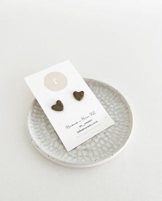 Ceramic Stud Earrings - Greeny Brown Hearts