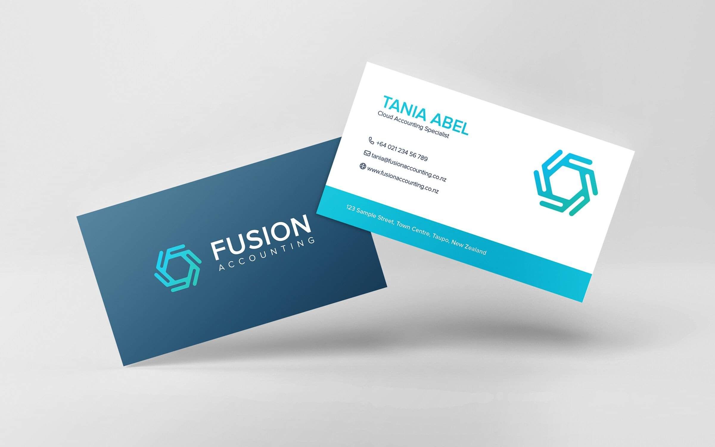 fusion accounting business cards, front and back design
