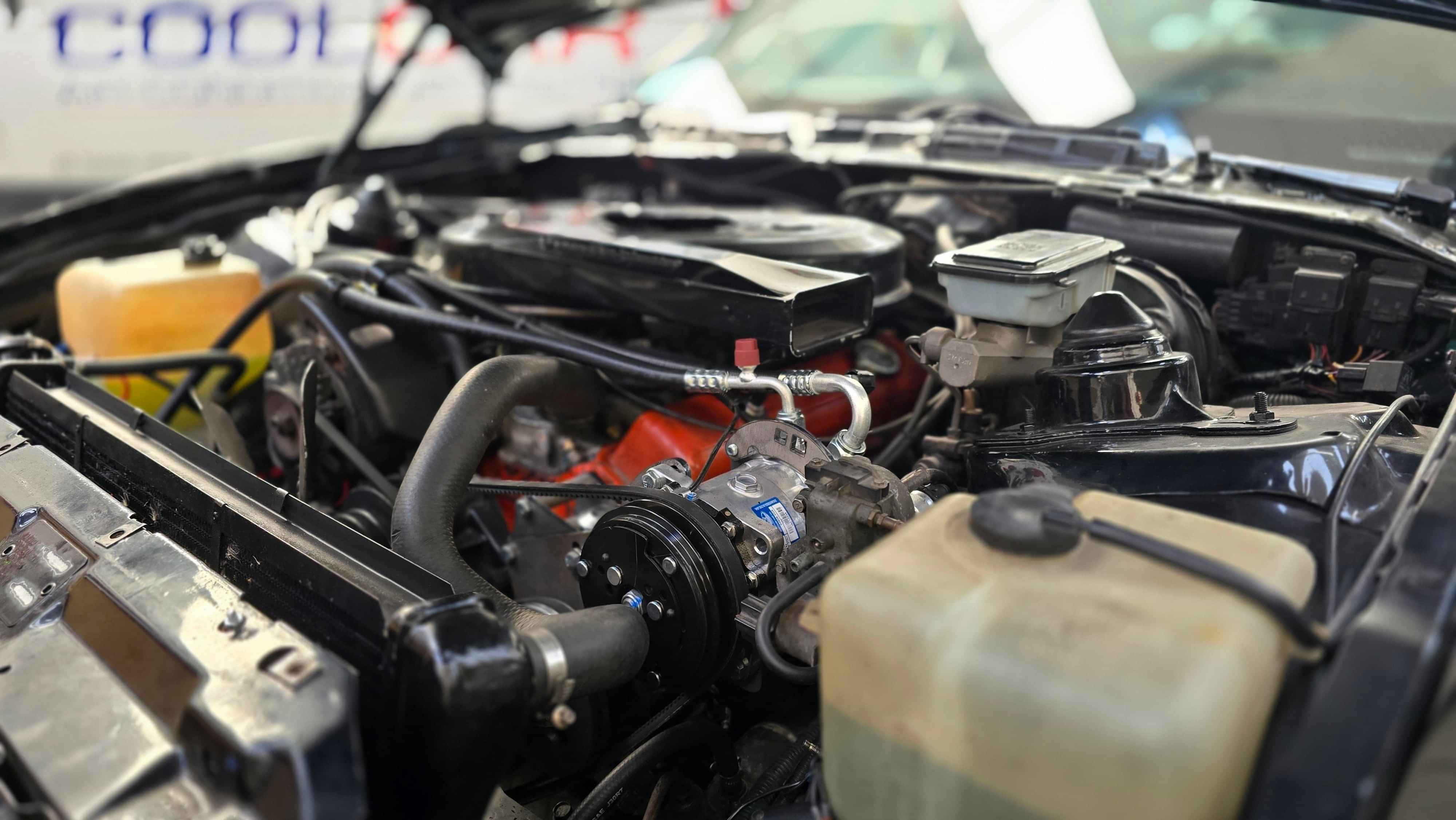 1983 Pontiac Trans Am Firebird - Knight Rider Replica - close up of compressor in air-conditioning system installed by CoolCar Hamilton