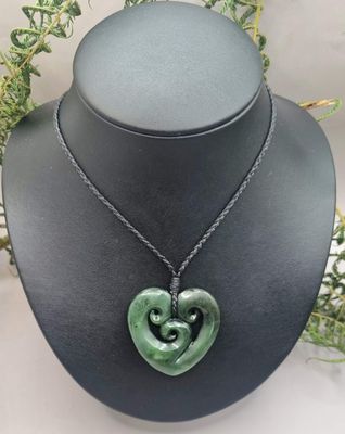 New Zealand Greenstone Pounamu Triple Koru Heart Pendant 50