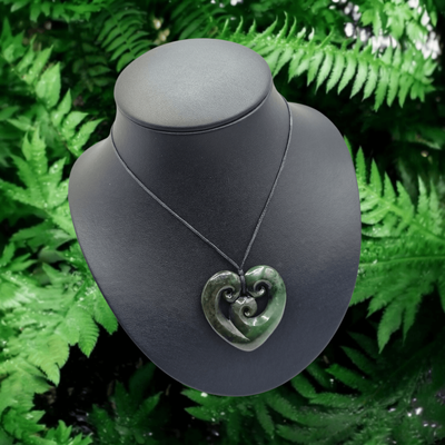 New Zealand Greenstone Pounamu Triple Koru Heart Pendant TKH092