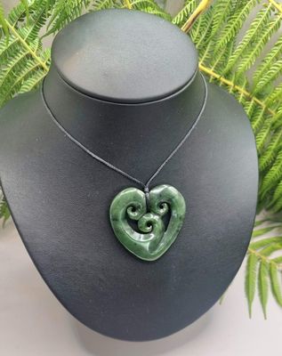 New Zealand Greenstone Pounamu Triple Koru Heart TKH071