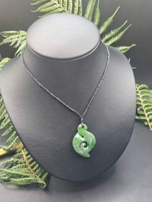 ​New Zealand Greenstone Pounamu Twist with Koru Pendant #040