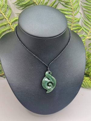 ​New Zealand Greenstone Pounamu Twist with Koru Pendant #E