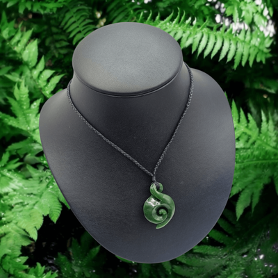 ​New Zealand Greenstone Pounamu Twist with Koru Pendant 0204