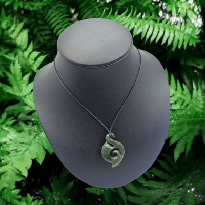 ​New Zealand Greenstone Pounamu Twist with Koru Pendant 0023
