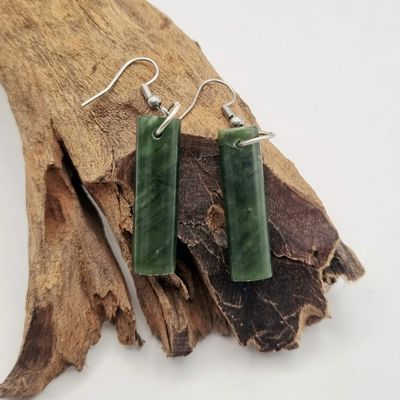 NZ Greenstone Pillar Short Drop Earrings 001