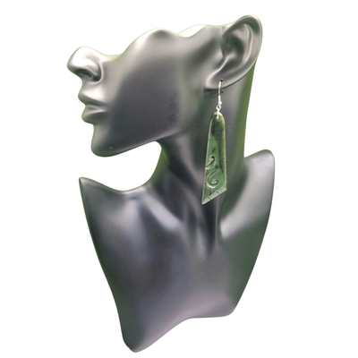 NZ Jade Double Koru Tri Earrings Long