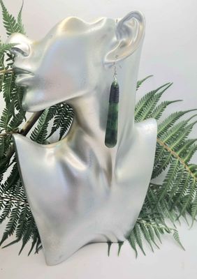 New Zealand Greenstone Pounamu Lashed Roimata Drop Earrings