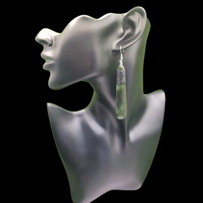 New Zealand Greenstone Pounamu Lashed Roimata Drop Earrings