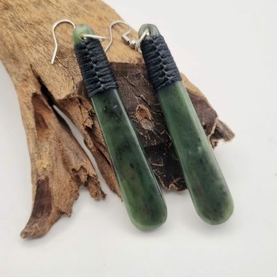 New Zealand Greenstone Pounamu Lashed Roimata Drop Earrings