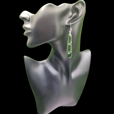 New Zealand Greenstone Pounamu Double Koru Drop Earrings MED