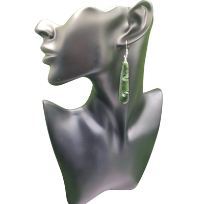 New Zealand Greenstone Pounamu Double Koru Drop Earrings MED