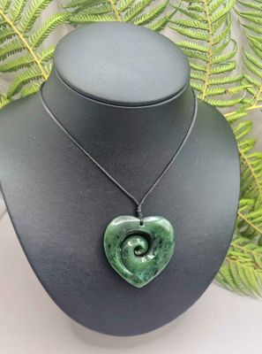 New Zealand Greenstone Pounamu Heart with Koru HK001