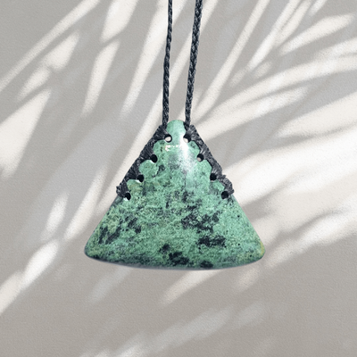 ​NZ Greenstone Kawakawa Mix Pounamu Triangle Maunga Pendant​ 01