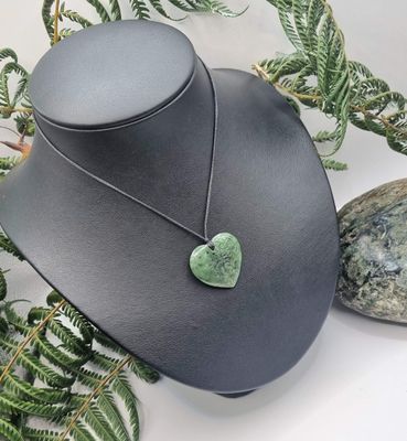 New Zealand Greenstone Pounamu small Half Carved Heart Pendant  HWMIX