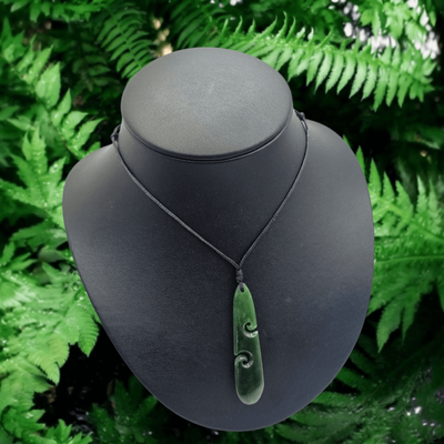 New Zealand Greenstone Pounamu Double Koru Tear Drop  #DK14