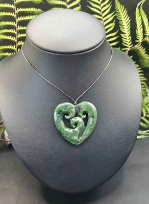 New Zealand Greenstone Pounamu medium Triple Koru Heart Pendant  TKH005