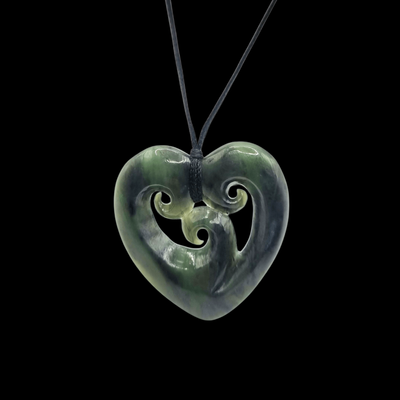New Zealand Greenstone Pounamu medium Triple Koru Heart Pendant  TKH707