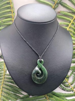 New Zealand Greenstone Pounamu Twist with Koru Pendant  TK 1