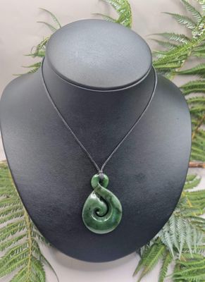 New Zealand Greenstone Pounamu Twist with Koru Pendant  TR 002