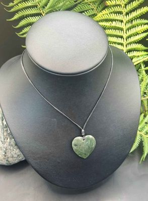 New Zealand Greenstone Pounamu small Half Carved Heart Pendant  R041