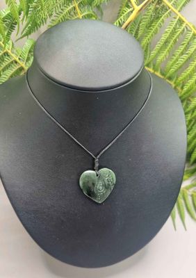 New Zealand Greenstone Pounamu small Half Carved Heart Pendant  H6