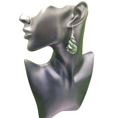 ​New Zealand Greenstone Pounamu Pikorua Double Twist with Koru Earrings  01
