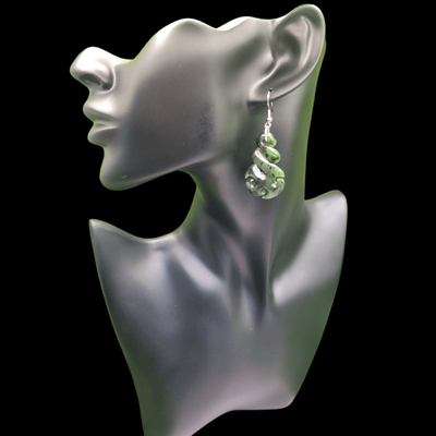 ​New Zealand Greenstone Pounamu Pikorua Double Twist with Koru Earrings  01
