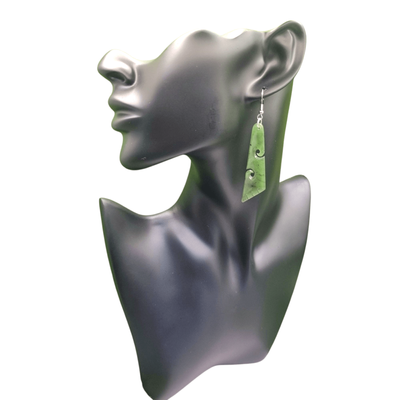 ​New Zealand Greenstone Pounamu Tri with Double Koru Earrings 01
