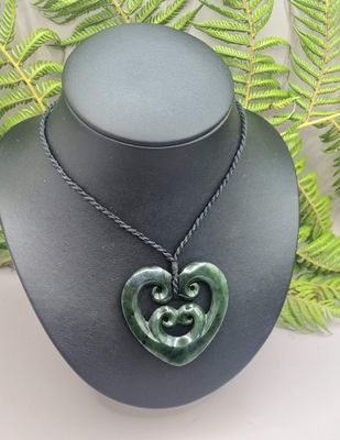 New Zealand Greenstone Pounamu 4 Koru Heart Pendant 001