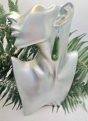 New Zealand Greenstone Roimata Koru Earrings