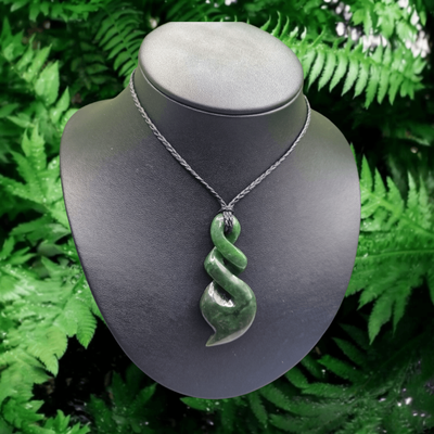 New Zealand Greenstone Pounamu Large Pikorua Double Twist with tail Pendant  TLT001