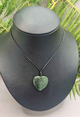 New Zealand Greenstone Pounamu small Half Carved Heart Pendant H4