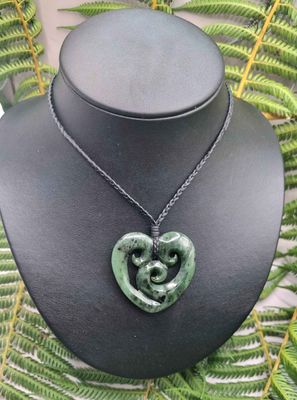 New Zealand Greenstone Pounamu Triple Koru Heart TKH70