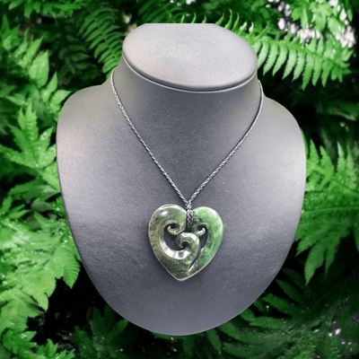 New Zealand Greenstone Pounamu Triple Koru Heart 041