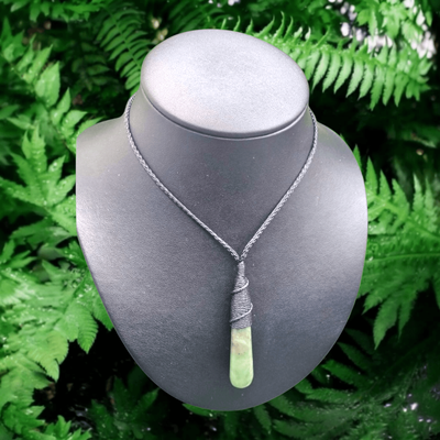New Zealand Greenstone Pounamu lashed Roimata Drop Pendant R 21