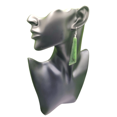 New Zealand Greenstone Pounamu Tri Earrings Long