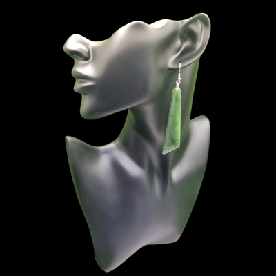 New Zealand Greenstone Pounamu Tri Earrings Long