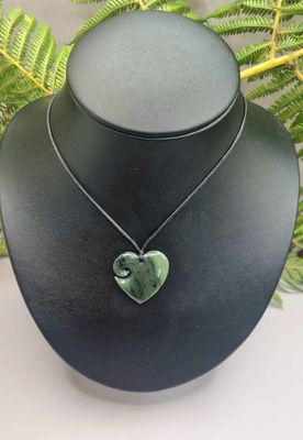 New Zealand Greenstone Pounamu Heart with Koru Pendant 200