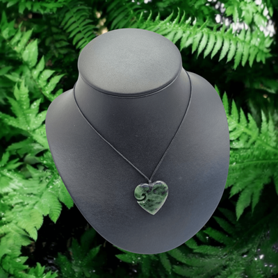 New Zealand Greenstone Pounamu Heart with Koru Pendant 044