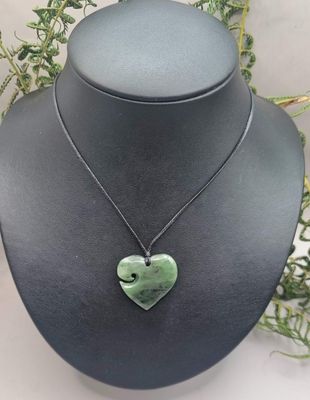 New Zealand Greenstone Pounamu Heart with Koru Pendant  20