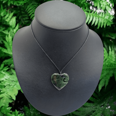 New Zealand Greenstone Pounamu Heart with Koru Pendant  050