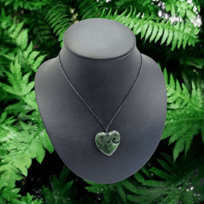 New Zealand Greenstone Pounamu Heart with Koru Pendant 046