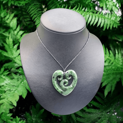New Zealand Greenstone Pounamu Triple Koru Heart 042