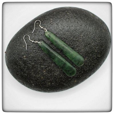 New Zealand Greenstone Pounamu long Roimata Drop Earrings