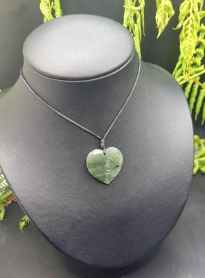 New Zealand Greenstone Pounamu small Half Carved Heart Pendant R60