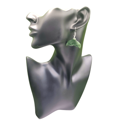 New Zealand Greenstone Pounamu Whale Tail  Earrings 001
