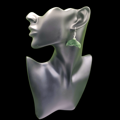 New Zealand Greenstone Pounamu Whale Tail  Earrings 001