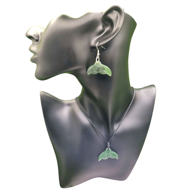 New Zealand Greenstone Pounamu Whale Tail Pendant Set